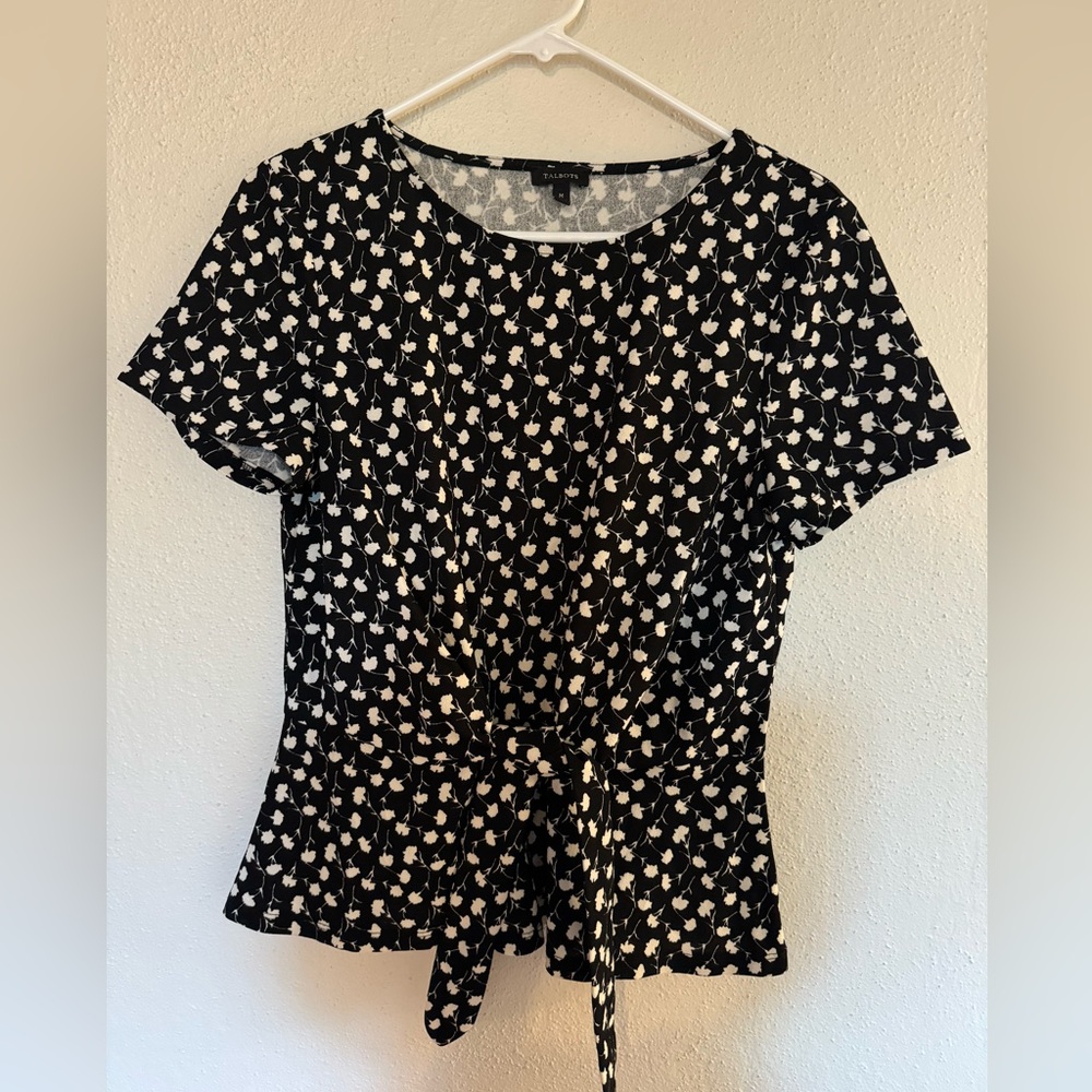 Talbots Short Sleeve Black/White Floral Top